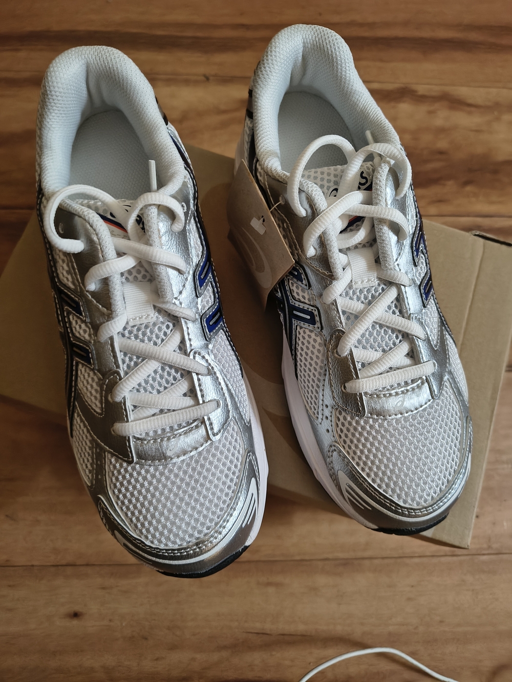 Asics Kids Silver, White & Blue Athletic Sneakers